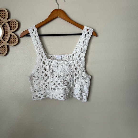 Le Lis Tops - Le Lis White Crochet Crop Top